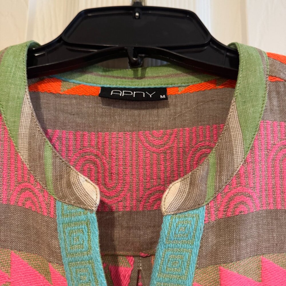 APNY Mixed Print Tiered Cotton Tunic Dress in Pink Multi Size M - Picture 12 of 14